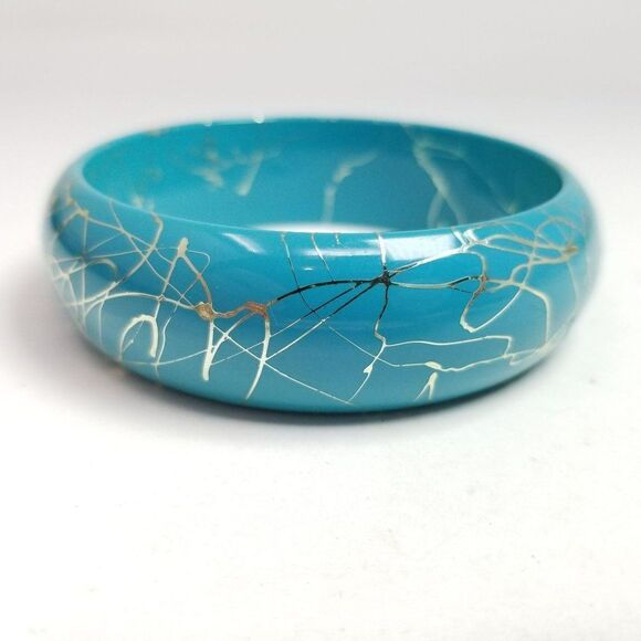 Vintage Blue and Silver Tone Plastic Wild Bangle Bracelet, 80s Style, Estate - Picture 6 of 6